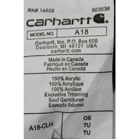 Carhartt A18 Beanie Hat OSFA Dark Gray Knit Cuffed Workwear Made in Canada - Picture 5 of 6